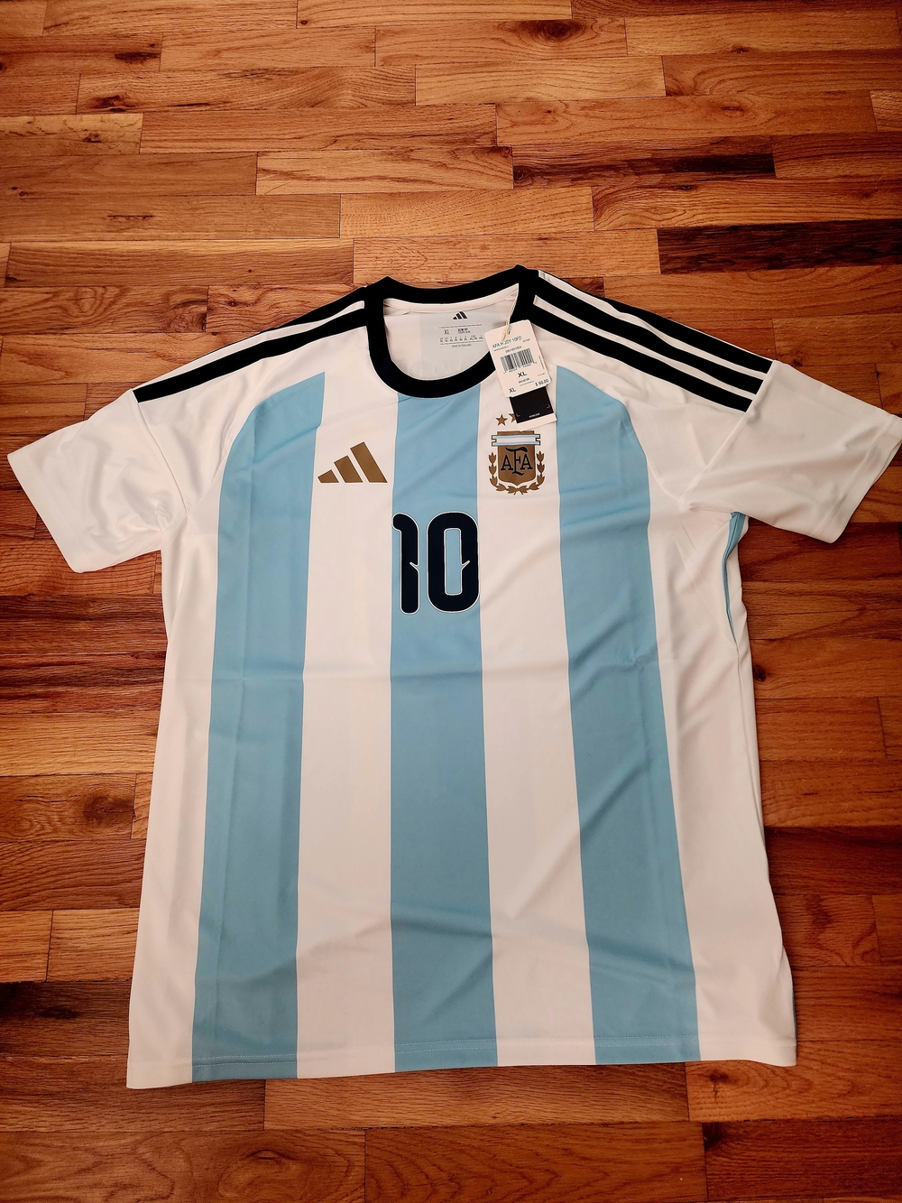 Adidas Argentina #10 Soccer Jersey - White & Light Blue Stripes
